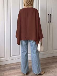 Autumn/Winter Loose Asymmetric Cape-Style Casual Shirt, Suitable For Street, Daily Wear And Home - Brown - View 7