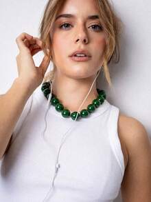 2/1 pieza Collar largo de cuentas ABS con nudo geométrico redondo estilo bohemio, joyería hecha a mano, adecuado como regalo para mujeres y uso diario, accesorio para mujer, perfecto para vacaciones en la playa, viajes diarios, accesorio de playa, accesorio de verano para mujer, joyería de verano, regalo de vuelta a la escuela, atuendo de otoño, invierno, conjunto de joyería para mujer, Navidad - Multicolor - Ver 7