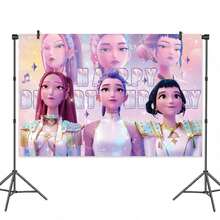 asmodee Anime Girl Group Happy Birthday Backdrop Banner 1x1.5m Neon Cool Female Character Photo Booth Background Wall Decor Birthday Party Supplies - Multiple Styles - View 5
