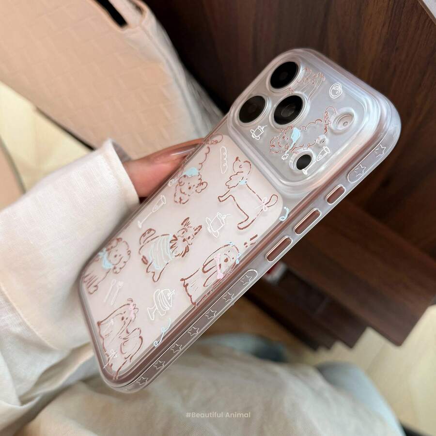 Kavenfort Cocoa Brown Phone Case With Line Drawing Brown Puppy Pattern And Brown Edges, Compatible With Apple 17 Pro Max, 18 And 16/15. It Features Personalized Cartoon Design, Full Coverage Soft Shell, And Unique, Creative, Vintage, Geometric, Minimalist, Cartoon, Niche And Influential Style. - Brown - View 1
