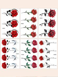 6pcs Waterproof Mandala Temporary Tattoo Stickers, Suitable For Fingers, Palms, Valentine's Day, Rose Pattern, Waterproof, Realistic, Floral Design, Rose Flower Pattern DIY Finger, Ear, Shoulder, Neck, Collarbone Fine Line Lasting 3-5 Weeks, Women's Tattoo Stickers - Black - View 9