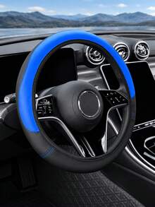 ROSEKEY 1PC Universal Semi-Circular Two-Tone PU Leather Steering Wheel Cover Features A Soft Grip, Is Non-Slip, Breathable, And Sweat-Proof. It's Suitable For All Seasons, Including Sedans, SUVs, And Trucks,Car Accessories For Women. - A - View 14