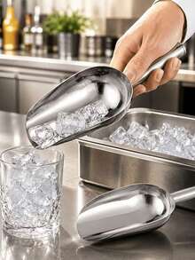 1/2pcs Stainless Steel Ice Scoop Set, Premium Metal Scoops Suitable For Ice Cubes, Coffee Beans, Flour, Candy And Snacks; Durable Kitchen Scoops With Comfortable Grip, Polished Silver Serving Scoops, Suitable For Bar, Kitchen, Party, Buffet And Home Use - Multicolor - View 2