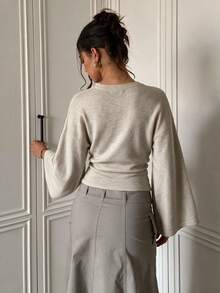 Women's New Autumn V-Neck Knit Sweater For Daily Commute, College, Travel - Dark Apricot - View 5