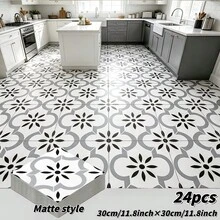 24pcs Self-Adhesive Classic PVC Floral Pattern Floor Stickers, Easy To Install, Waterproof And Stain-Resistant, Thick And Durable, Economical And Affordable, Suitable For Living Room, Bedroom, Kitchen, Bathroom Floor And Wall Renovation Decoration - Multicolor - View 13