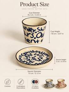 Set Cangkir dan Piring Kecil Kopi Keramik Cetak Huruf Underglaze, Set Mug dan Piring Artistik Warna Krem untuk Espresso Latte Teh Susu, Hadiah Sarapan Teh Sore Rumah Kantor - MultiWarna - View 9