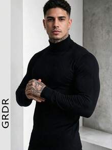 GRDR Men's Solid Black Turtleneck Knit Wool Sweater, Light Business Basic Style, Autumn/Winter Layering Inner Base Layer - Black - View 5