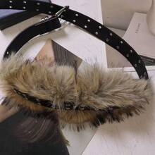 Vintage Faux Fur & PU Leather Patchwork Belt With Metal Eyelet Buckle, Suitable For Parties And Music Festivals - A - View 3