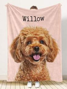 1pc Customized Pet Photo Blanket, Personalized Dog And Cat Portrait Throw, Customizable Name, Custom Image Print Fleece Blanket, Soft And Comfortable Pet Photo Blanket, Suitable For Sofa Bed Bedroom, Pet Lover Gift Home Decor - Multicolor - View 9