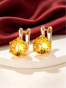 1 Pair Round Claw-Set Element Ear Cuffs, Shiny Gold & Silver Color, Women's Decorative Earrings For Date, Party, Gift - Earrings - View 3
