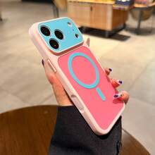 可愛拼色磁吸手機殼，適用 17 Pro Max/17 Air/17 Pro/17/13/14/15/16/Pro Max/14 Plus/15 Plus/16 Plus，MagSafe 大鏡頭保護殼，生日禮物 - 嫩粉色 - 查看 3