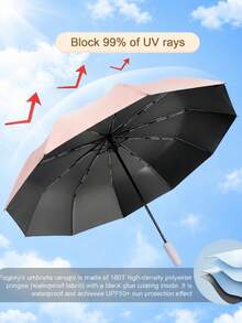 1pc Solid Color Portable Folding Umbrella, Fully Automatic One-Touch Open/Close, Minimalist Home & Travel Umbrella - Multicolor - View 6