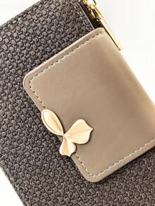Women's Vintage Straw-Woven Texture PU Short Multi-Function Wallet, Large Capacity Card Holder With Exquisite Metal Flower Logo, Casual Wristlet Bag Suitable For Various Occasions - Multicolor - View 7