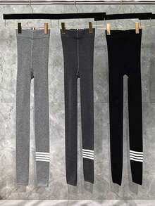 Women's Vertical Striped Leggings, Autumn Pure Cotton Slim Fit Tight Thin Cropped Pants, Slimming Elastic Pants - Multicolor - View 3