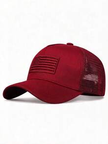 1pc Men's American Flag Embroidered Baseball Mesh Cap, Adjustable Sun Protection Casual Hat For Spring/Summer Outdoor Travel, Beach Vacation - Multicolor - View 1