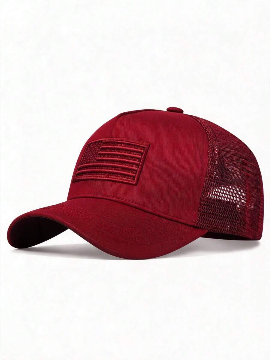 1pc Men's American Flag Embroidered Baseball Mesh Cap, Adjustable Sun Protection Casual Hat For Spring/Summer Outdoor Travel, Beach Vacation - Multicolor - View 1