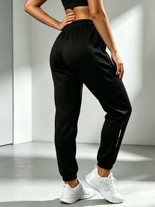 1pc Women's Autumn/Winter Soft Comfortable Breathable Running Fitness Sports Casual Printed Jogger Sweatpants - Black - View 3
