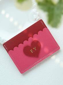 1pc Custom Name Duotone Scallop Card Case Customized Initals Credit Card Holder With A Fun Scalloped Shape Personalized Slim ID Card Wallet - Pastel - View 19