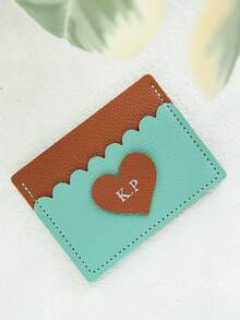 1pc Custom Name Duotone Scallop Card Case Customized Initals Credit Card Holder With A Fun Scalloped Shape Personalized Slim ID Card Wallet - Pastel - View 22