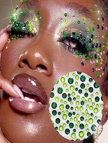 3pcs/2pcs/1pc Green Self-Adhesive Rhinestones, Multiple Sizes Available, Green And Dark Green Rhinestone Stickers, Suitable For Face, Eyes, Nails, Body And Crafts - Multicolor - View 4
