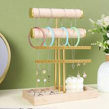 3-Tier Bracelet Display Stand, Detachable T-Bar, Beige Velvet Bracelet Rack, Jewelry Storage Organizer For Bracelets, Necklaces, Earrings, Rings - Multicolor - View 9