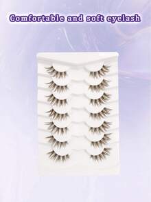 7 Pairs New Half Eyelashes, Brown Soft Natural Cat Eye Design, Makeup Tool Long Thick False Eyelashes - Cat Eye Lashes - View 8