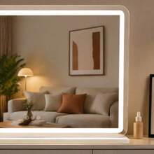 80*55*12cm Vanity Mirror With LED Lights, Makeup Mirror With 10X Magnification Mirror, 3 Color Modes Dimmable Touch Control USB Charging Desktop & Wall Mounted Light Up Mirror For Bedroom Dressing Room - White - View 2