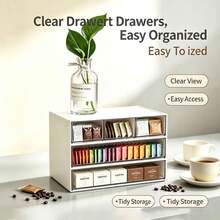 1-Pack Tea Bag Storage Box, Stackable Tea Box With 3 Drawers, Plastic Tea Bag Holder, Suitable For Kitchen, Pantry, Cabinet, Countertop, Multi-Functional Kitchen Storage Organizer, Home Storage Organizer - White - View 4