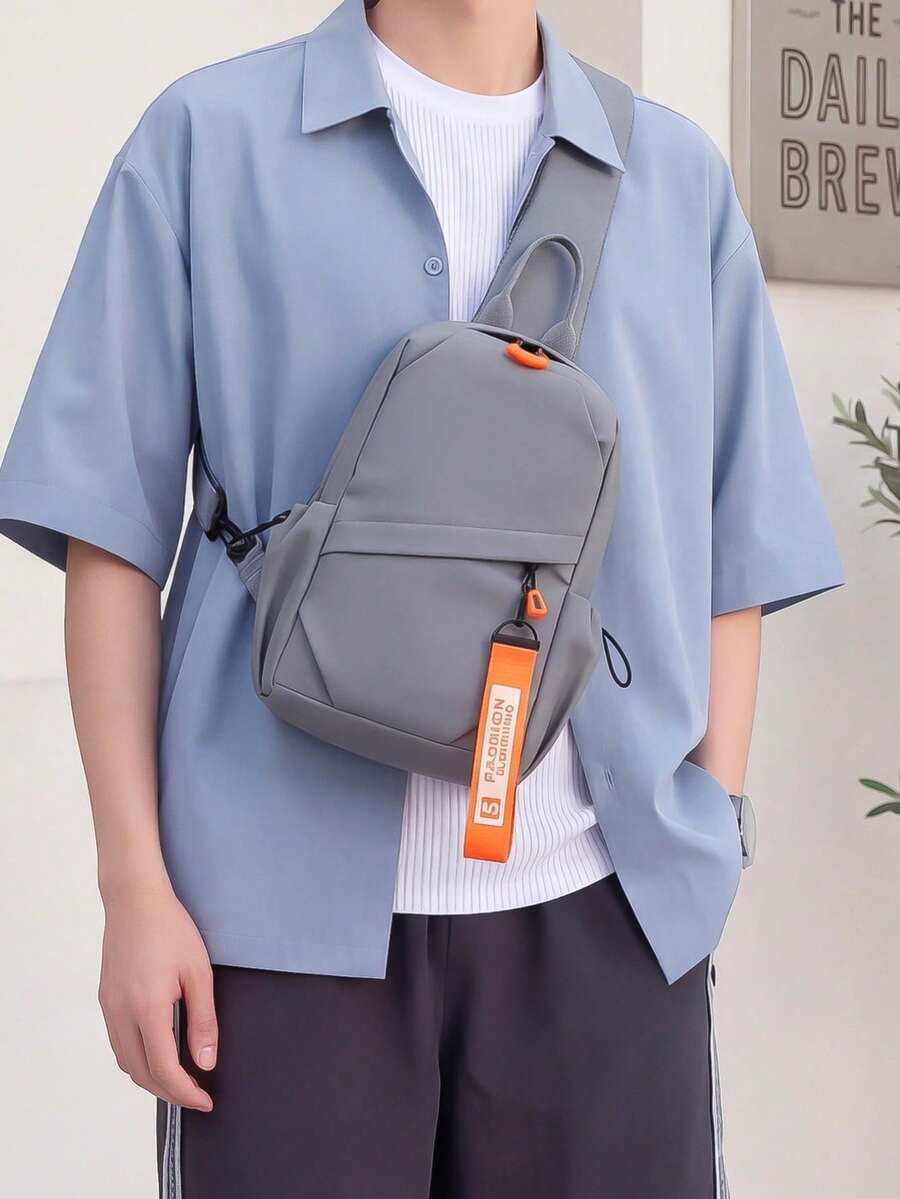 Men's Chest Bag, Shoulder Crossbody Bag, Fashionable Shoulder Bag, Waterproof, Simple And Casual Men's Bag - Grey - View 1