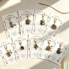 9pcs Creative Novel Alloy Coffee Series Theme Keychains, With Pocket Hug Coffee Greeting Cards, Perfect Gift For Coffee Lovers, Best Friends, Cute Bag Accessories, Suitable For Friends, Family, Colleagues, Party Gatherings - Multicolor - View 1