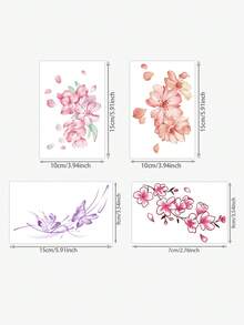 4pcs Temporary Tattoo Sticker, Cherry Blossom Peach Flower Floral Pattern, Realistic Fake Tattoo Design, For Daily Wear, Bachelorette Party Favors, Music Festival, Game, Graduation Gift, Lasts 3‑5 Days - Multicolor - View 2