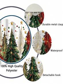 1/4pcs Christmas Polyester Shower Curtain Set, Festive Atmosphere, Decorated With Colorful Christmas Tree And Star Patterns, 70.8*70.8 Inches, Comes With 12 Hooks, Suitable For Bathroom Decor - A - View 13