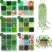 6pcs DIY Beaded Plant Set, Green Glass Beads Moss Iron Wire Group, Handmade Hanging Pot Plant Decor Home Decoration Craft Materials - A - View 1