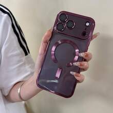 Magnetic Transparent Phone Case, Compatible With IPhone 18 Pro Max 18 Pro, With Camera Lens Protection, Electroplated Frame, Thin Soft TPU Protective Shell, Suitable For 17 Pro Max 16 Pro Max 15 14 Plus 13 12 11 XS Max XR 7 8 Plus SE 2022 - Cherry Red - View 11