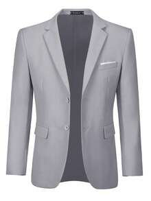 Men's Plus Size Solid Color Elegant Slim Fit Single-Breasted Wedding Jacket Party Ball Formal Business Tuxedo Suit - Light Grey - View 7