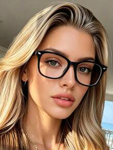Unisex Rectangular Plastic Black Eyeglass Frames Fashion Glasses Non-Prescription Frames - Black - View 4
