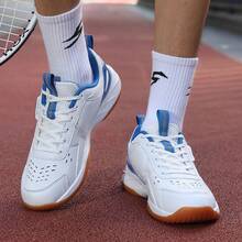 Men Lace‑Up Badminton Shoes Breathable Mesh Upper Indoor Court Training Athletic Sports Sneakers - Blue and White - View 4