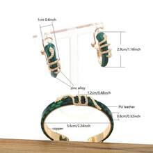 NeeFu WoFu 1pc Bohemian Snake Embossed Green Leather Cuff, Open Copper Wrap Bracelet, Women's Mysterious Gothic Halloween Present - Snakeskin - View 7
