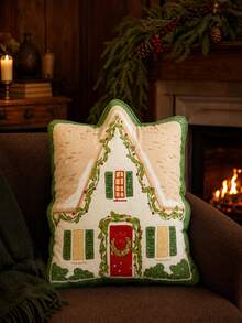 Gingerbread House Shaped Christmas Throw Pillow, Holiday Pattern Decorative Cushion, Suitable For Sofa Bed, Winter Home Decor - Multicolor - View 1