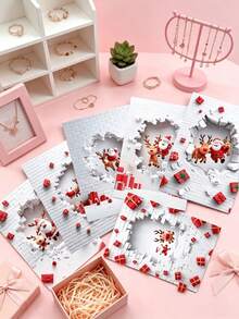 12pcs Christmas Wall Hole Santa Claus Reindeer Greeting Cards (6pcs) With Envelopes (6pcs) Family Friends Message Cards Humorous Christmas Cards Colorful Holiday Art Creative Christmas Cards - A - View 9
