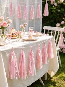 1/2/3bags Pink Iridescent Paper Tassel Garland, Shimmer Metallic Fringe Banner Birthday Bridal Shower, Wedding Backdrop Decorations (Gift Box Packaging) - Iridescent Paper Tassel Pink - View 7