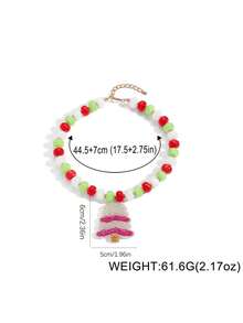 Women Christmas Beaded Choker Necklace, Candy Color Bead Chain With Hand‑Mixed Seed‑Bead Christmas Tree Pendant, Xmas Holiday Party Jewelry - Multicolor - View 4