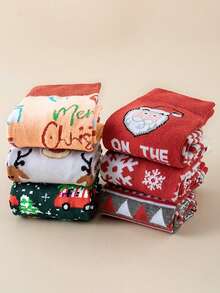 6 Pasang Kaos Kaki Pria Bertema Natal, Dicetak dengan Motif Santa Claus, Rusa Kutub, dan Kepingan Salju, Kaos Kaki Liburan yang Nyaman dan Hangat - MultiWarna - View 8