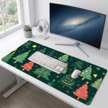 Green Christmas Tree Pattern Gaming Mouse Pad, Non-Slip Rubber Desktop Mat, Smooth Glide Surface, Suitable For Computer Laptop Office Home, Holiday Abstract Art Decor, Back To School Supplies - A - View 10