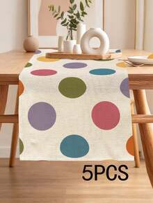1pc Colorful Cartoon Polka Dot Print Table Runner, 4pcs Geometric Pattern Print Placemats, Suitable For Holidays, Parties, Birthdays, Dinner, Kitchen Dining Table Decoration, All Season Room Decor, Home Textile Decoration Table Runner - Multicolor - View 11