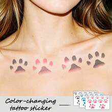 3PCS Temperature Color‑Changing Paw Print Temporary Tattoo Stickers, Cute Animal Paw Body Art Decals, Body Stickers For Festival Party DIY Body Makeup Decor - Multicolor - View 1
