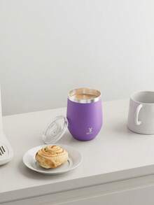 Meoky 12oz Solid Color Egg-Shaped Stainless Steel Travel Mug With Spill-Proof Lid - Purple - 12oz-eggshell Cup-purple - View 6