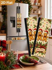 1/2Pcs Christmas Refrigerator Handle Covers, Gingerbread Man, Berry, Snowflake, "Merry Christmas" Patterns, With Hook And Loop, Suitable For Refrigerator, Oven, Microwave, Dishwasher, Christmas Holiday Kitchen Decoration - View 1