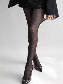 1 Pair Black Leopard Print Mesh Tights, Y2K Millennium Style, Vintage Sexy Sheer Pantyhose - Multicolor - View 5