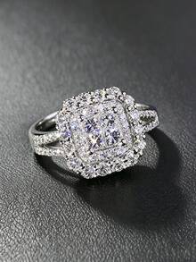 1pc Elegant Luxury High-End Cubic Zirconia Ring, Niche Design, Versatile Minimalist Band, Suitable For Men And Women Daily Wear - Silver - View 4